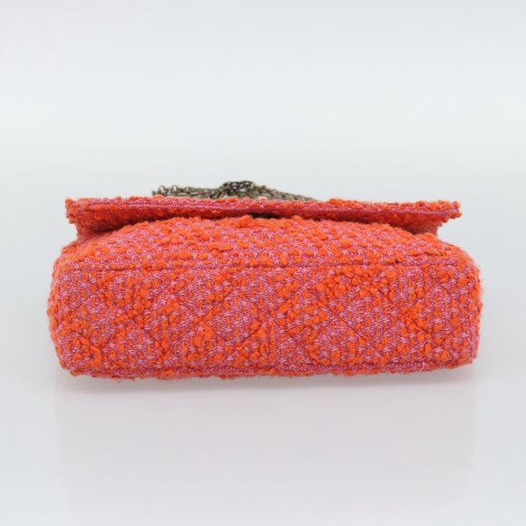 CHANEL Matelasse 25 Chain Shoulder Bag Tweed Orange Gold Tone CC Auth BA14597SAM