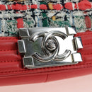 CHANEL Boy Chanel 25 Chain Shoulder Bag Tweed Pink Silver CC Auth BA14598SAM-19