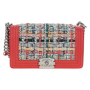 CHANEL Boy Chanel 25 Chain Shoulder Bag Tweed Pink Silver CC Auth BA14598SAM-13