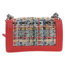CHANEL Boy Chanel 25 Chain Shoulder Bag Tweed Pink Silver CC Auth BA14598SAM-2