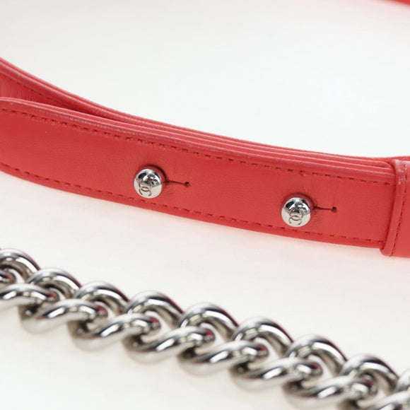 CHANEL Boy Chanel 25 Chain Shoulder Bag Tweed Pink Silver CC Auth BA14598SAM