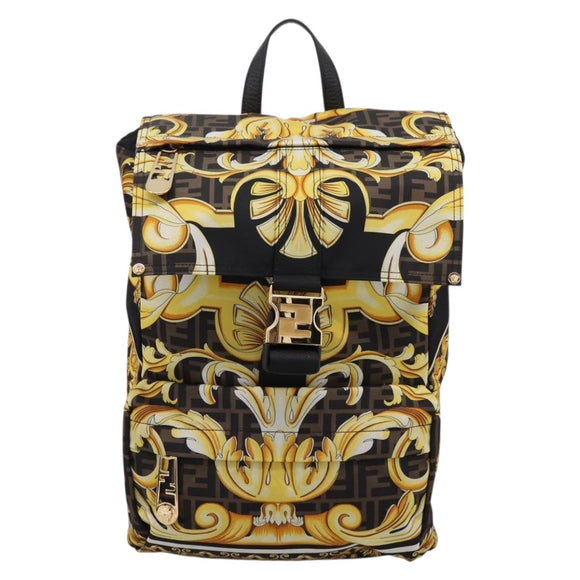 FENDI FENDACE ZUCCA Backpack Nylon Brown Gold Tone 7VZ066 Auth BA14600SAM
