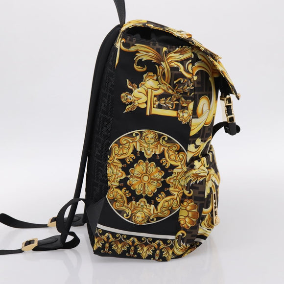 FENDI FENDACE ZUCCA Backpack Nylon Brown Gold Tone 7VZ066 Auth BA14600SAM