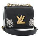 LOUIS VUITTON Twist MM Shoulder Bag Leather Black Gold Tone LV Auth BA14604SAM-1