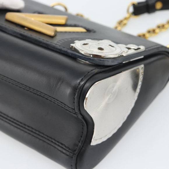 LOUIS VUITTON Twist MM Shoulder Bag Leather Black Gold Tone LV Auth BA14604SAM