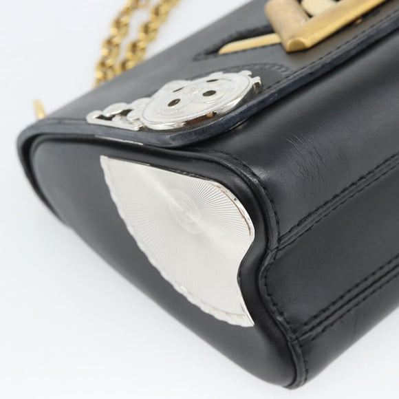 LOUIS VUITTON Twist MM Shoulder Bag Leather Black Gold Tone LV Auth BA14604SAM