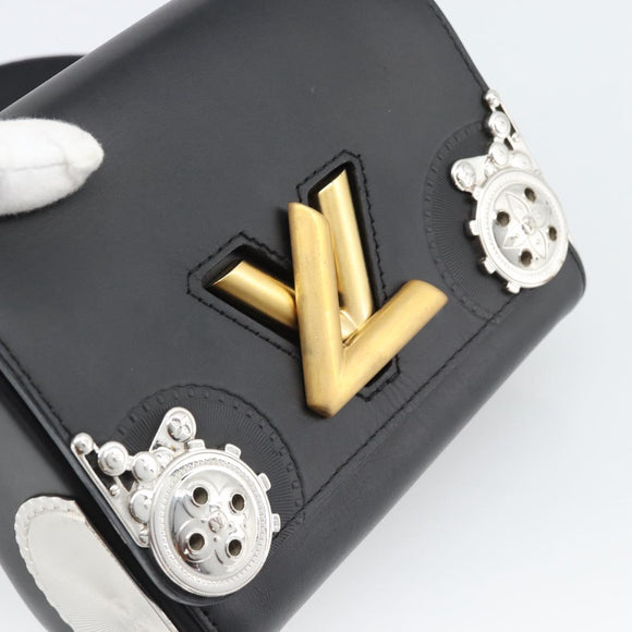 LOUIS VUITTON Twist MM Shoulder Bag Leather Black Gold Tone LV Auth BA14604SAM