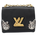 LOUIS VUITTON Twist MM Shoulder Bag Leather Black Gold Tone LV Auth BA14604SAM-13