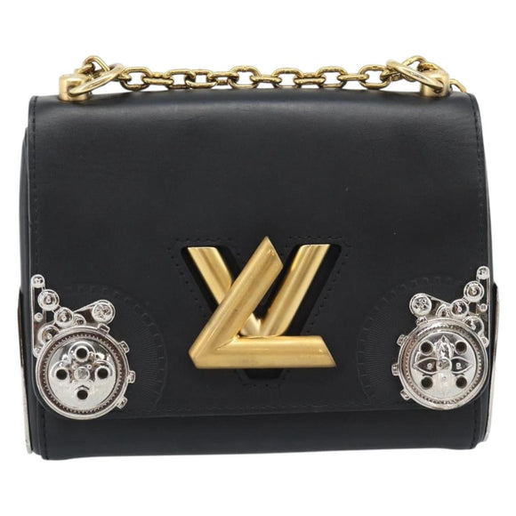 LOUIS VUITTON Twist MM Shoulder Bag Leather Black Gold Tone LV Auth BA14604SAM