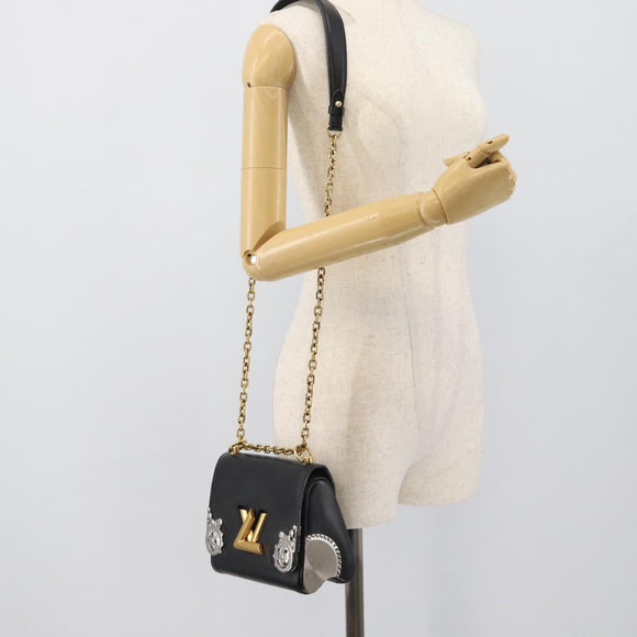 LOUIS VUITTON Twist MM Shoulder Bag Leather Black Gold Tone LV Auth BA14604SAM