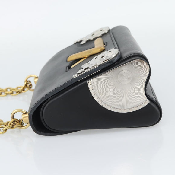 LOUIS VUITTON Twist MM Shoulder Bag Leather Black Gold Tone LV Auth BA14604SAM
