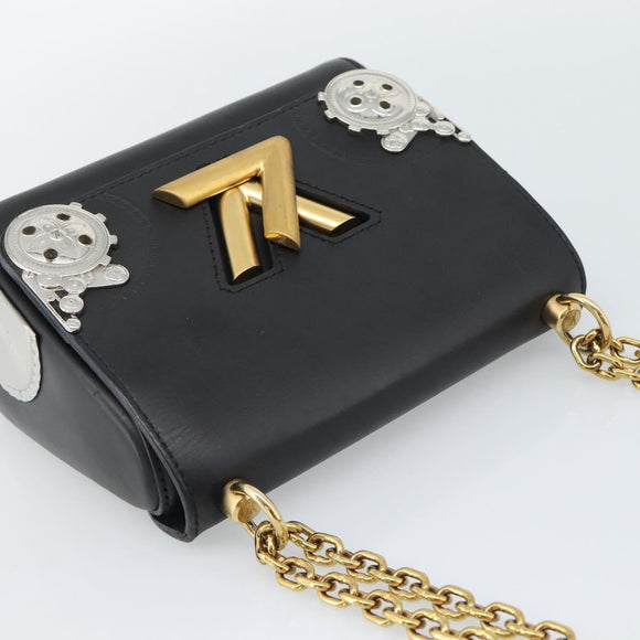 LOUIS VUITTON Twist MM Shoulder Bag Leather Black Gold Tone LV Auth BA14604SAM