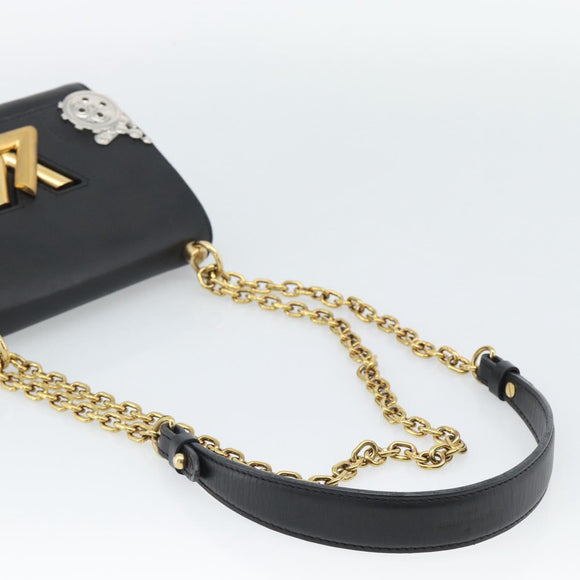 LOUIS VUITTON Twist MM Shoulder Bag Leather Black Gold Tone LV Auth BA14604SAM