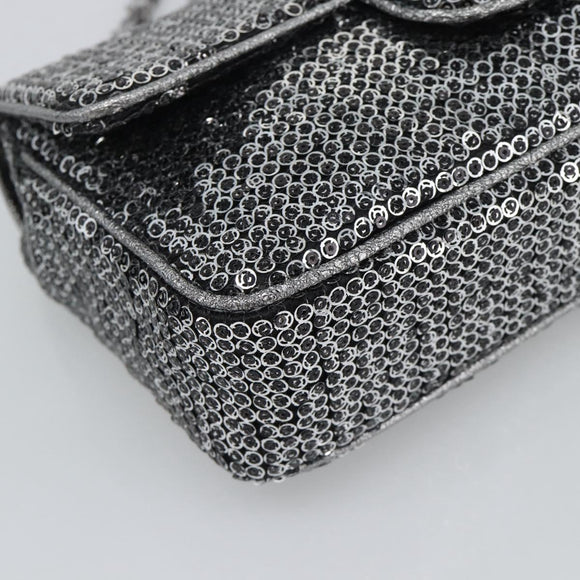 CHANEL Matelasse 25 Chain Shoulder Bag Sequin Silver CC Auth BA14607SM