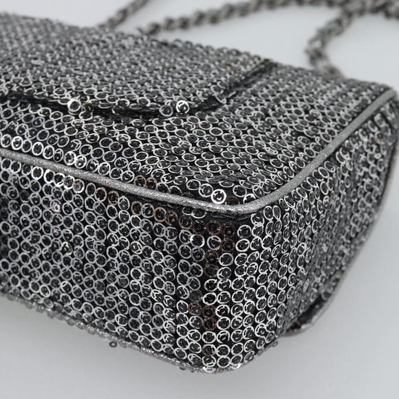 CHANEL Matelasse 25 Chain Shoulder Bag Sequin Silver CC Auth BA14607SM