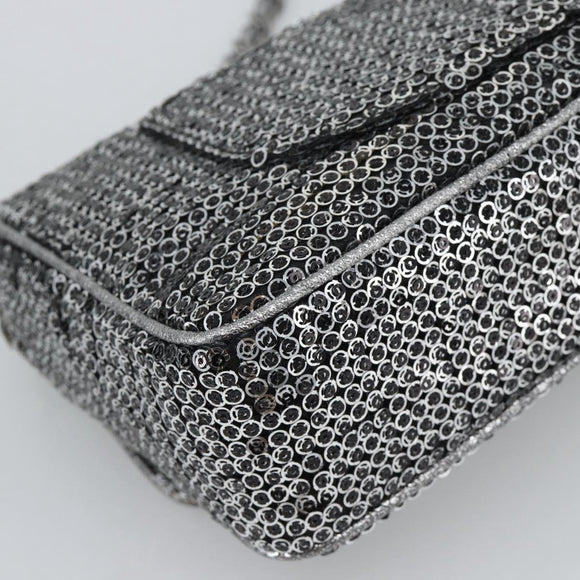 CHANEL Matelasse 25 Chain Shoulder Bag Sequin Silver CC Auth BA14607SM