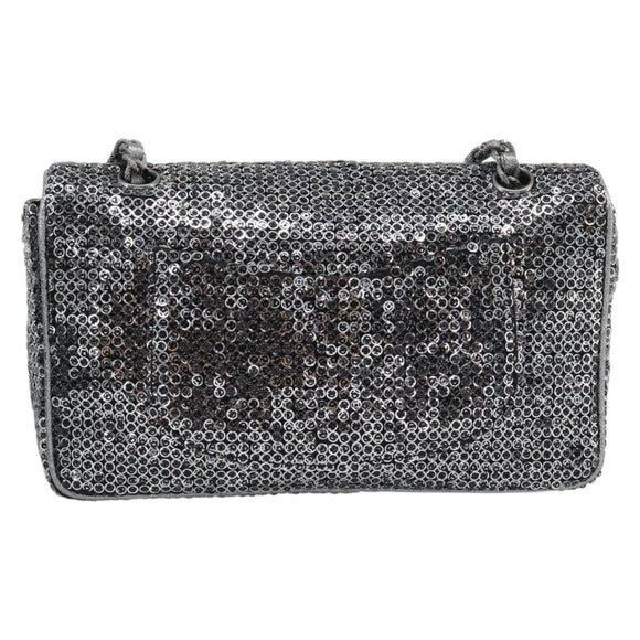 CHANEL Matelasse 25 Chain Shoulder Bag Sequin Silver CC Auth BA14607SM