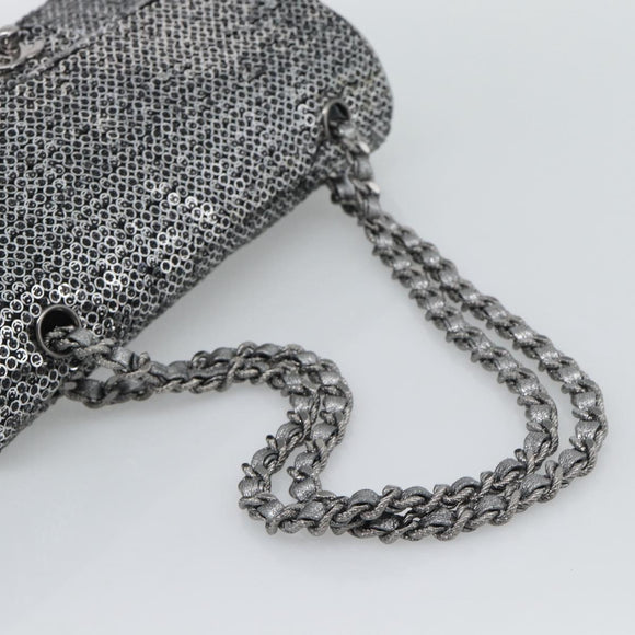 CHANEL Matelasse 25 Chain Shoulder Bag Sequin Silver CC Auth BA14607SM