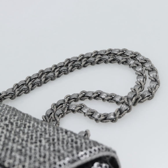 CHANEL Matelasse 25 Chain Shoulder Bag Sequin Silver CC Auth BA14607SM