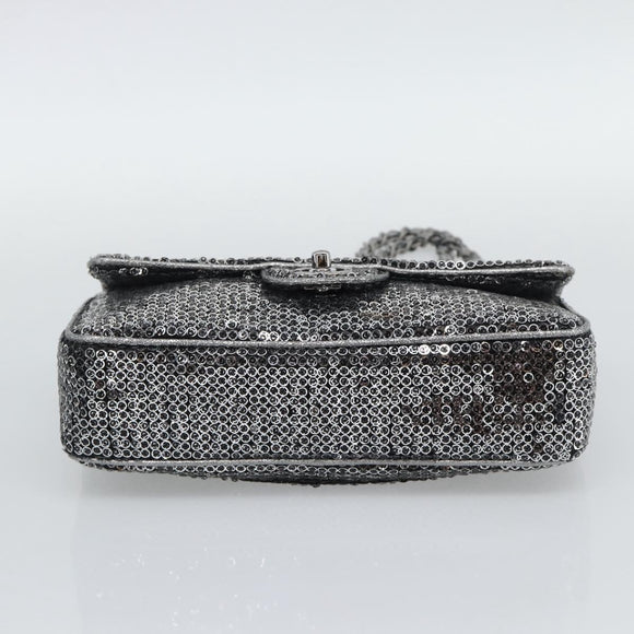 CHANEL Matelasse 25 Chain Shoulder Bag Sequin Silver CC Auth BA14607SM