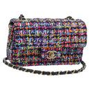 CHANEL Matelasse 20 Chain Shoulder Bag Tweed Multicolor Gold CC Auth BA14608SM-1
