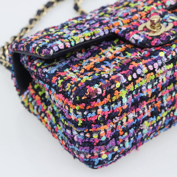 CHANEL Matelasse 20 Chain Shoulder Bag Tweed Multicolor Gold CC Auth BA14608SM