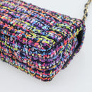 CHANEL Matelasse 20 Chain Shoulder Bag Tweed Multicolor Gold CC Auth BA14608SM-15