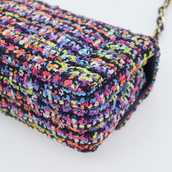 CHANEL Matelasse 20 Chain Shoulder Bag Tweed Multicolor Gold CC Auth BA14608SM