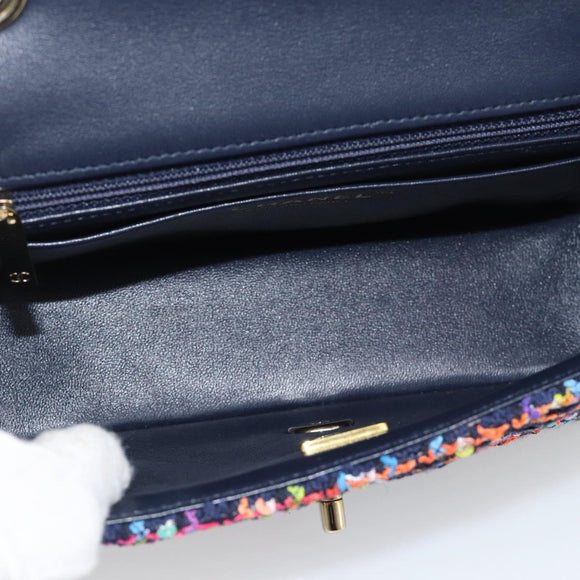 CHANEL Matelasse 20 Chain Shoulder Bag Tweed Multicolor Gold CC Auth BA14608SM