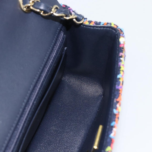CHANEL Matelasse 20 Chain Shoulder Bag Tweed Multicolor Gold CC Auth BA14608SM
