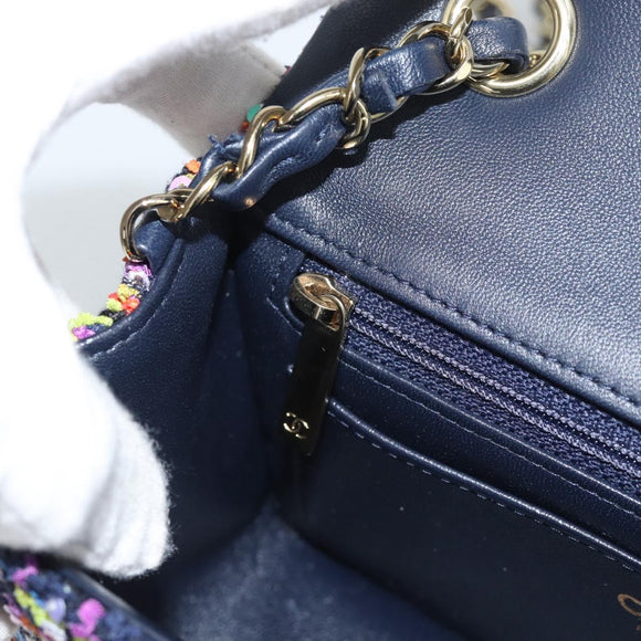 CHANEL Matelasse 20 Chain Shoulder Bag Tweed Multicolor Gold CC Auth BA14608SM