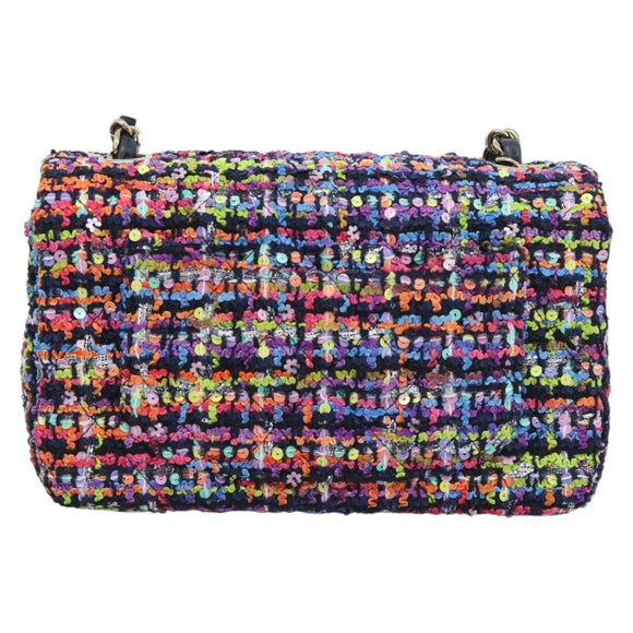 CHANEL Matelasse 20 Chain Shoulder Bag Tweed Multicolor Gold CC Auth BA14608SM