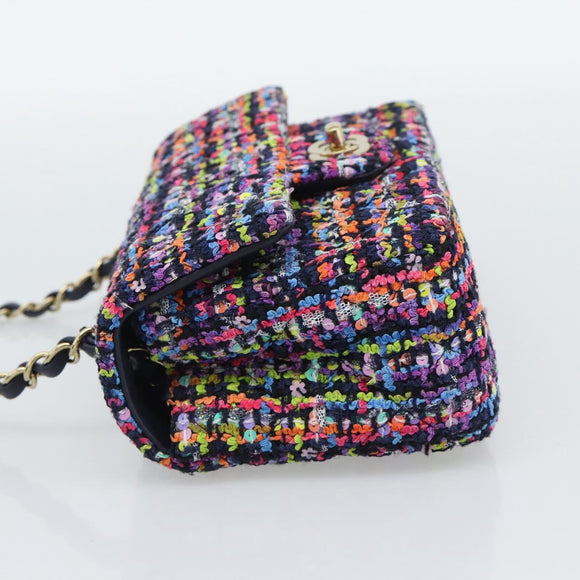 CHANEL Matelasse 20 Chain Shoulder Bag Tweed Multicolor Gold CC Auth BA14608SM