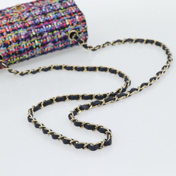 CHANEL Matelasse 20 Chain Shoulder Bag Tweed Multicolor Gold CC Auth BA14608SM