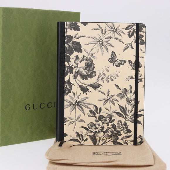 GUCCI Note Book Canvas Beige Black Auth BA14609M