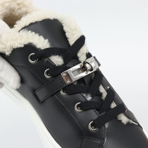 HERMES Day Kelly Buckle Sneakers Leather Black White Auth BA14611SAM