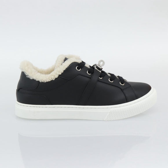 HERMES Day Kelly Buckle Sneakers Leather Black White Auth BA14611SAM