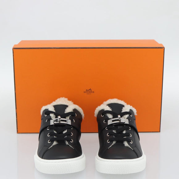 HERMES Day Kelly Buckle Sneakers Leather Black White Auth BA14611SAM