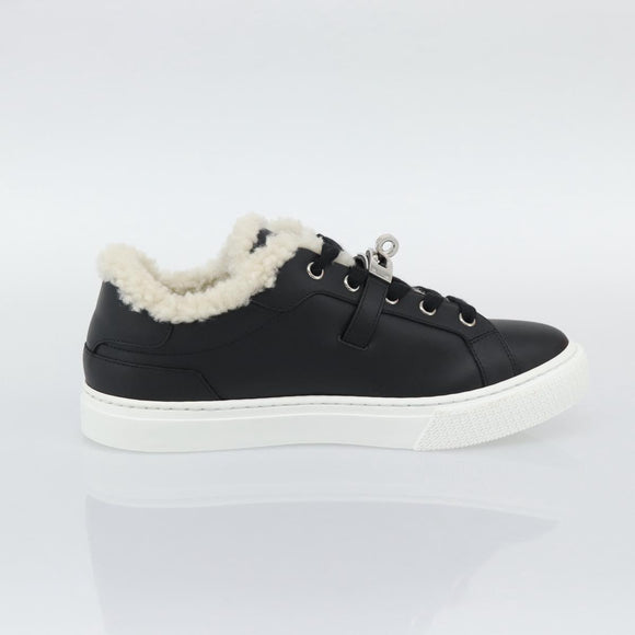 HERMES Day Kelly Buckle Sneakers Leather Black White Auth BA14611SAM