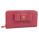 PRADA Saffiano Long Wallet Pink Gold Tone Auth BA14620V-1