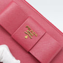 PRADA Saffiano Long Wallet Pink Gold Tone Auth BA14620V-13