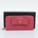 PRADA Saffiano Long Wallet Pink Gold Tone Auth BA14620V-24