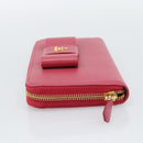 PRADA Saffiano Long Wallet Pink Gold Tone Auth BA14620V-4