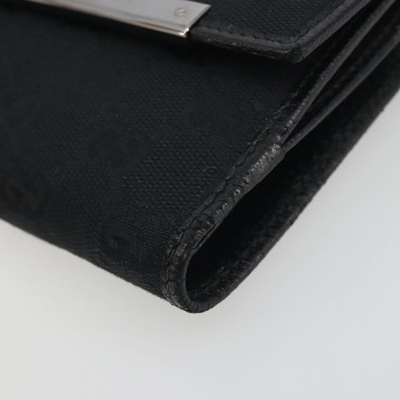 GUCCI GG Canvas Bifold Wallet Black Silver 112664 Auth BA14621A