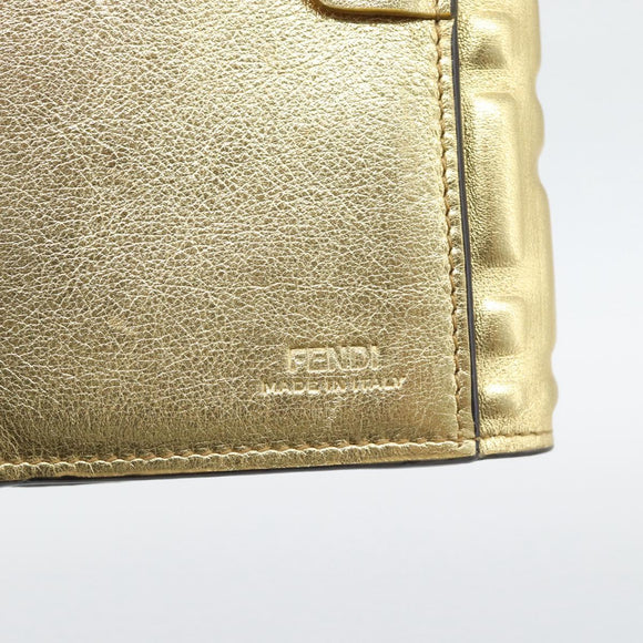 FENDI Zucca Mamma Bifold Wallet Leather Gold Tone 8M0419 Auth BA14623A