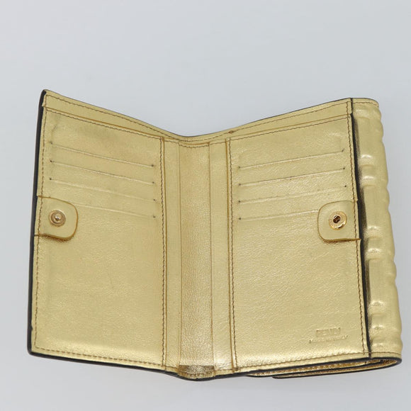 FENDI Zucca Mamma Bifold Wallet Leather Gold Tone 8M0419 Auth BA14623A