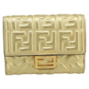 FENDI Zucca Mamma Bifold Wallet Leather Gold Tone 8M0419 Auth BA14623A-2