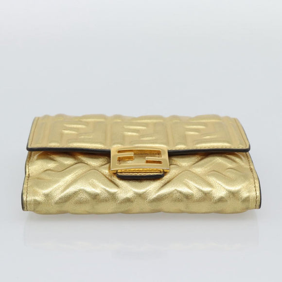 FENDI Zucca Mamma Bifold Wallet Leather Gold Tone 8M0419 Auth BA14623A