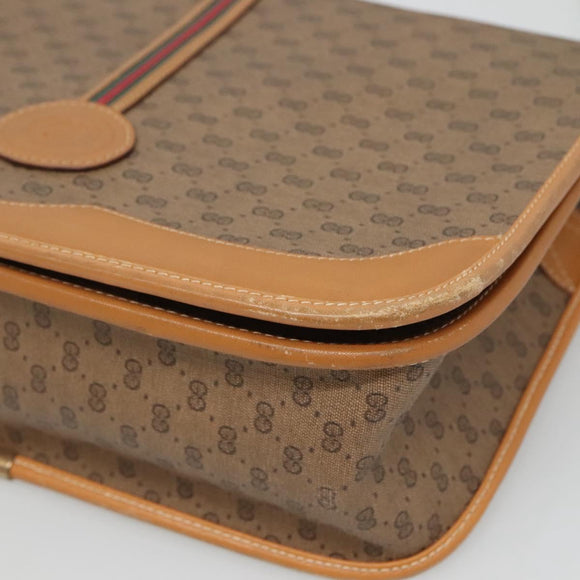 GUCCI Micro GG Supreme Web Sherry Line Shoulder Bag PVC Beige Gold Auth BA1463