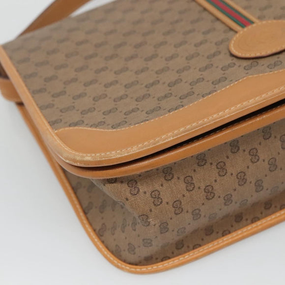 GUCCI Micro GG Supreme Web Sherry Line Shoulder Bag PVC Beige Gold Auth BA1463
